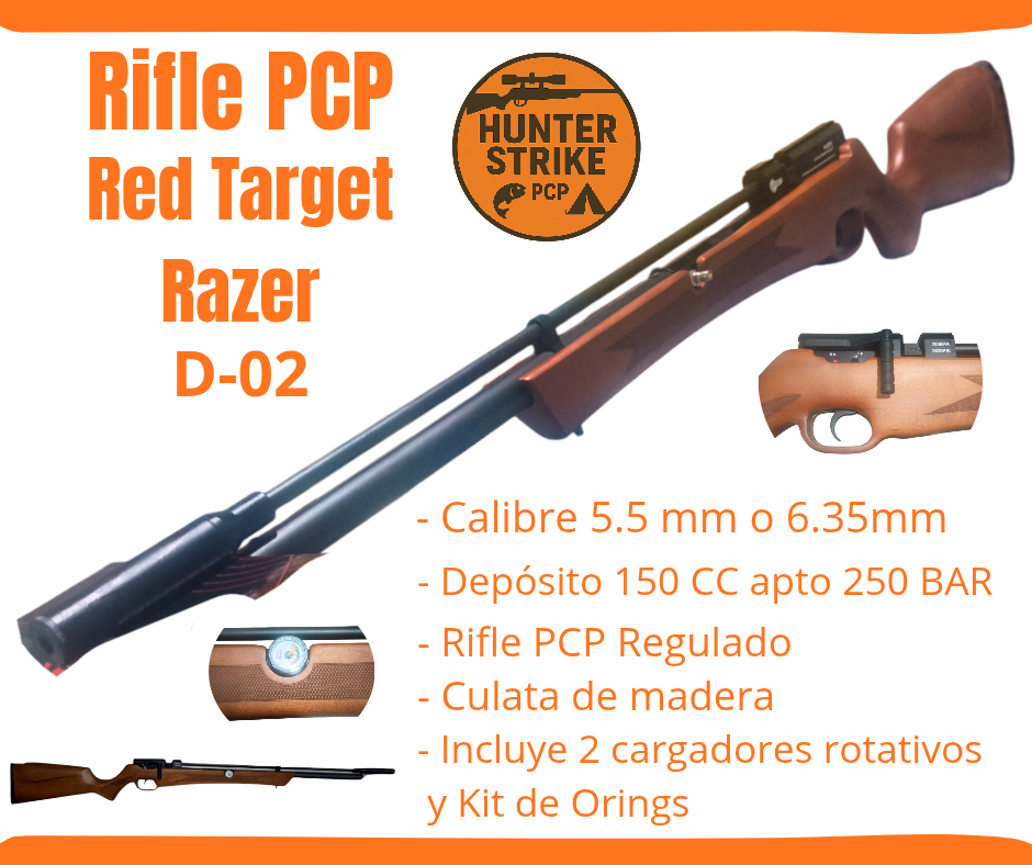 Carabina Rifle PCP Red Target Razer D-02 5.5 6.35 fondo blanco